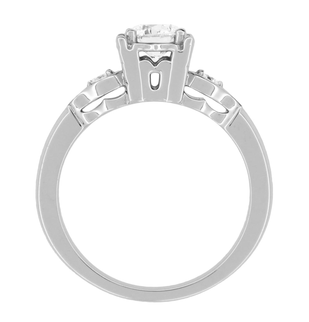 Mid Century Diamond Engagement Ring with Fish Shaped Side Silhouettes in White Gold - 1/2 Carat Center Diamond in a Square Fishtail Setting - Item: R1243W - Image: 4