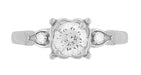 Mid Century Diamond Engagement Ring with Fish Shaped Side Silhouettes in White Gold - 1/2 Carat Center Diamond in a Square Fishtail Setting