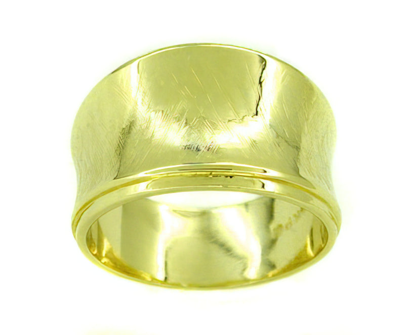 1970s Hugger Wide Band Ring with Crisscross Finish in 14 Karat Yellow Gold