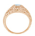 Rose Gold Engraved Filigree Art Deco Aquamarine Low Dome Engagement Ring with Side Diamonds