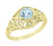Edwardian Aquamarine and Diamonds Scroll Dome Filigree Engagement Ring in 14 Karat Yellow Gold