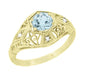 Edwardian Aquamarine & Diamonds Scroll Dome Vintage Filigree Engagement Ring in 14K Yellow Gold
