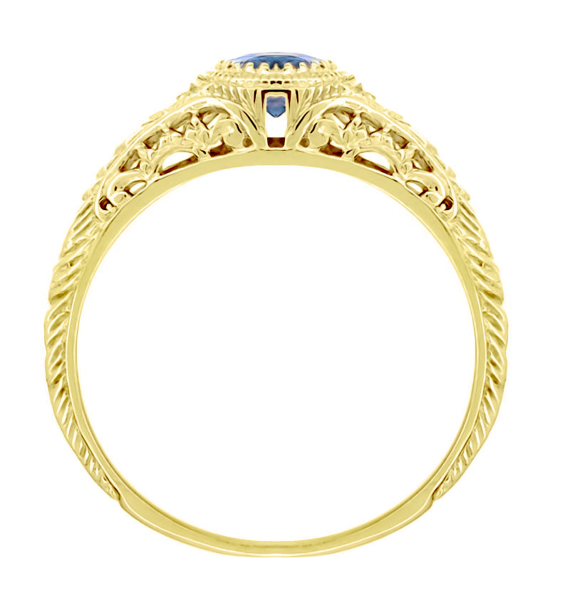 Art Deco Yellow Gold Low Dome Filigree Alexandrite Engagement Ring with Side Diamonds - Item: R138YAL - Image: 4