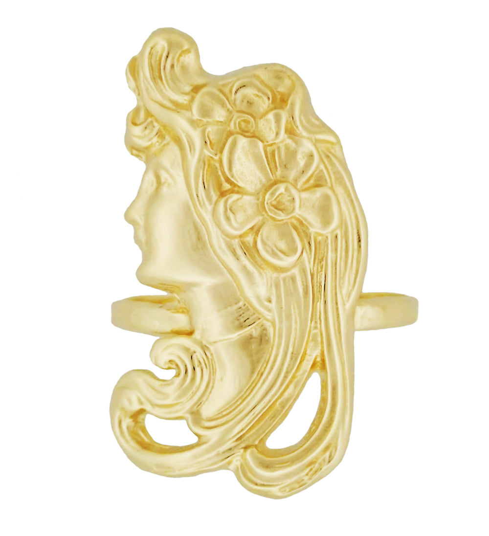 Art Nouveau Maiden in Profile Yellow Gold Antique Ring - R140