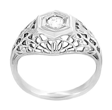 Art Deco Cornfield Domed Filigree Platinum Diamond Engagement Ring 0.20 Carat - 1930's Vintage Style - alternate view