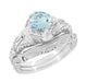 Art Deco Engraved Filigree Aquamarine Engagement Ring in 14 Karat White Gold -  1.25 Carat