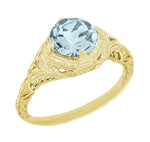 Art Deco 1.25 Carat Aquamarine Engraved Filigree Engagement Ring in 14 Karat Yellow Gold