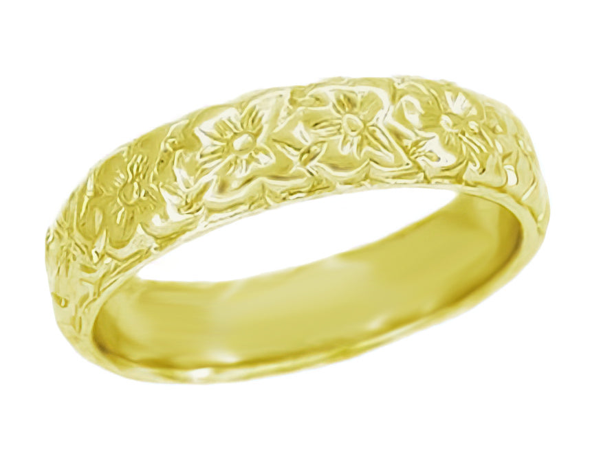 Art Deco Hibiscus Flowers Wedding Band in Yellow Gold - 14K or 18K