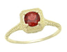 Art Deco Yellow Gold Antique Red Almandine Garnet Scrolls Engraved Engagement Ring with Filigree - R182YAG