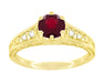 Art Deco Yellow Gold Vintage Reissue Filigree Ruby Engagement Ring with Side Diamonds