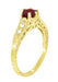 Art Deco Yellow Gold Vintage Reissue Filigree Ruby Engagement Ring with Side Diamonds