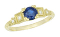 Yellow Gold Art Deco 1920s Vintage Royal Blue Sapphire Engagement Ring with Side Diamonds and Milgrain with Claw Prongs - R194Y