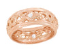 Garlend Art Deco Filigree Wide Diamond Wedding Band in 14 Karat Rose ( Pink ) Gold