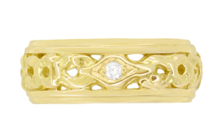 Glenbrooke Art Deco Filigree Wide Diamond Wedding Ring in 14 Karat Yellow Gold - Item: R196Y - Image: 2