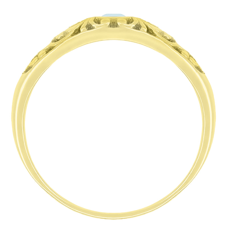 Edwardian Filigree Aquamarine Band Ring in 14 Karat Yellow Gold - Item: R197YAQ - Image: 2