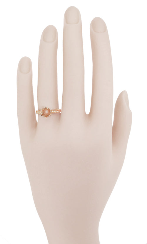 Art Deco 1 Carat Crown Filigree Scrolls Engagement Ring Setting in 14 Karat Rose ( Pink ) Gold - Item: R199R1 - Image: 5
