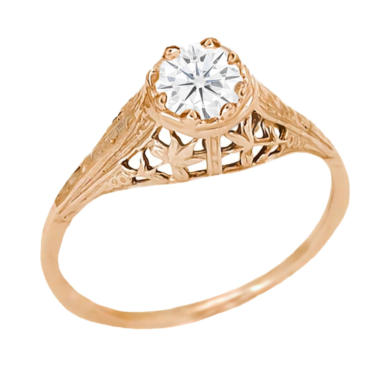 Rose Gold Cleire 1920s Filigree 1/4 Ct Solitaire Vintage