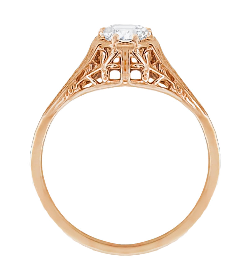 Side Filigree Lilies Detail on Rose Gold Cleire Filigree Antique Engagement Ring - R204R25