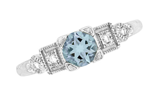 Art Deco 3/4 Carat Aquamarine and Diamond Vintage Style Engagement Ring in Platinum - Item: R208P - Image: 2