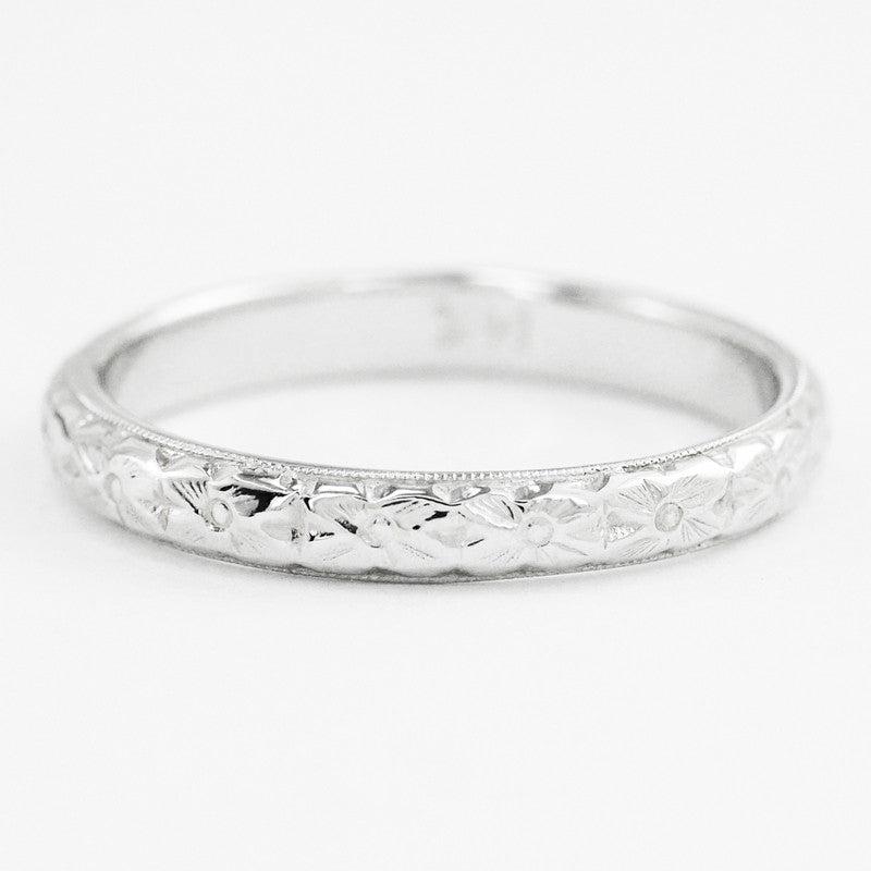 Vintage Art Deco Wedding Ring Style Antique Style Art Deco Dogwood Flowers Wedding Band in 18K or 14K White Gold