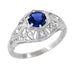 Blue Sapphire and Diamonds Scroll Dome Edwardian Filigree Engagement Ring in 14 Karat White Gold | 1910 Vintage Design