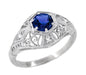 Blue Sapphire and Diamonds Scroll Dome Edwardian Filigree Engagement Ring in 14 Karat White Gold | 1910 Vintage Design