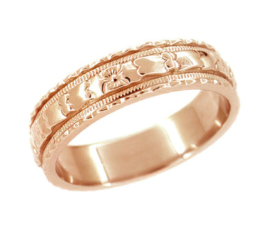 Art Deco Wide Floral Wedding Ring in 14 Karat Rose Gold