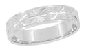 1960's Mid Century Carved Starbursts Low Profile Platinum Wedding Band - 5mm Wide