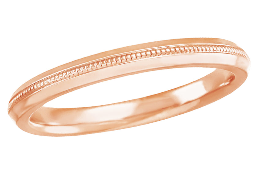 Rose Gold Art Deco Single Milgrain Row Knife Edge Vintage Style Wedding Ring - 2.5mm Wide