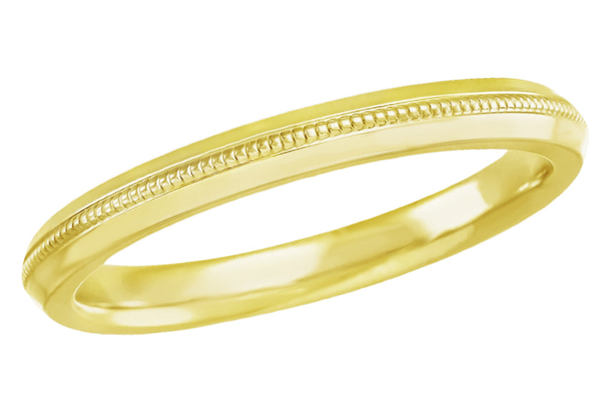 Art Deco Yellow Gold 2.5mm Wide Knife Edge Single Milgrain Wedding Ring