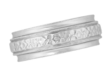 Victorian Leaves and Flowers 6mm Wide Wedding Band in White Gold - 18K or 14K - alternate view