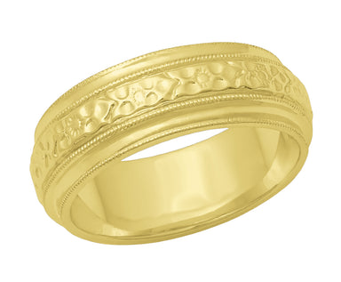 Yellow Gold Victorian Carved Leaves and Flowers 6mm Wide Wedding Ring - alternate view