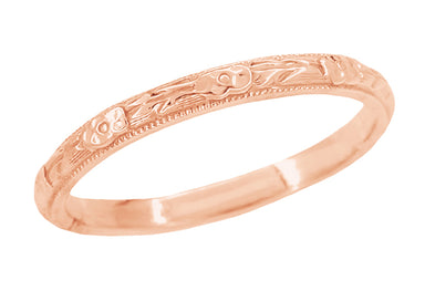 Rose Gold Edwardian Carved Roses and Leaves Antique Design Wedding Ring