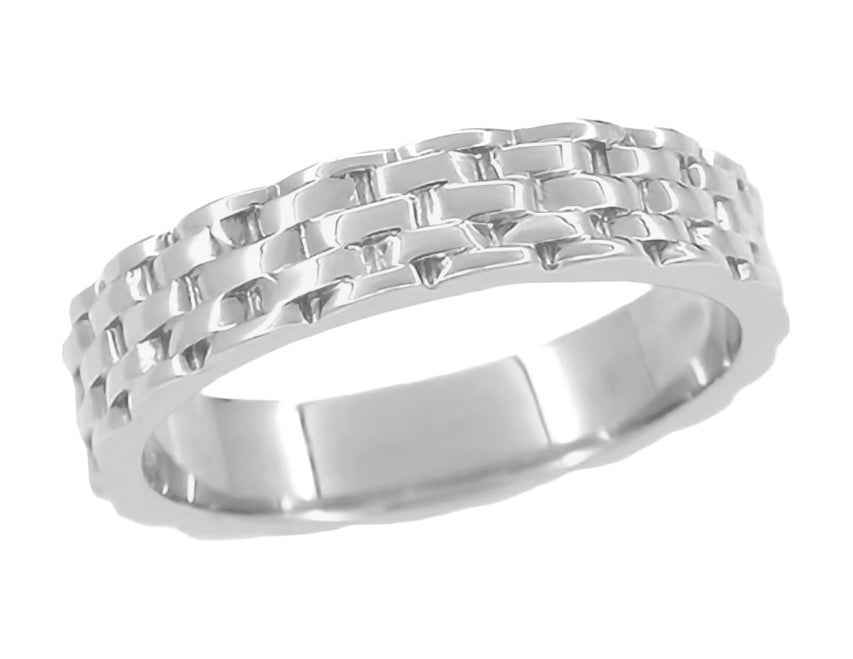 1960s Vintage Basket Weave Wedding Band in White Gold - 4mm Wide - 14K and 18K - R271