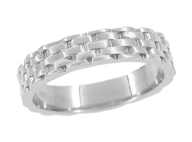 Mid Century Modern Platinum Basket Weave Wedding Ring - 4mm Wide