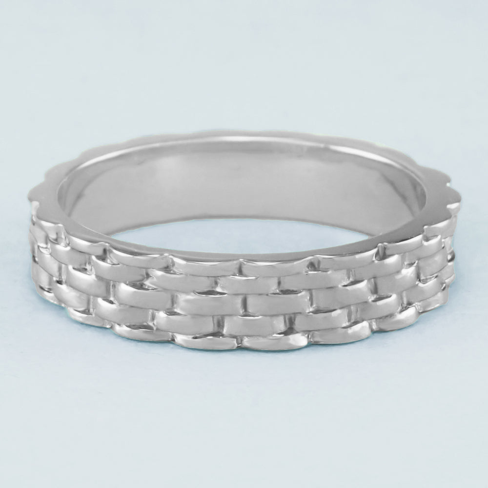 Mid Century Modern Platinum Basket Weave Wedding Ring - 4mm Wide - Item: R271P - Image: 2