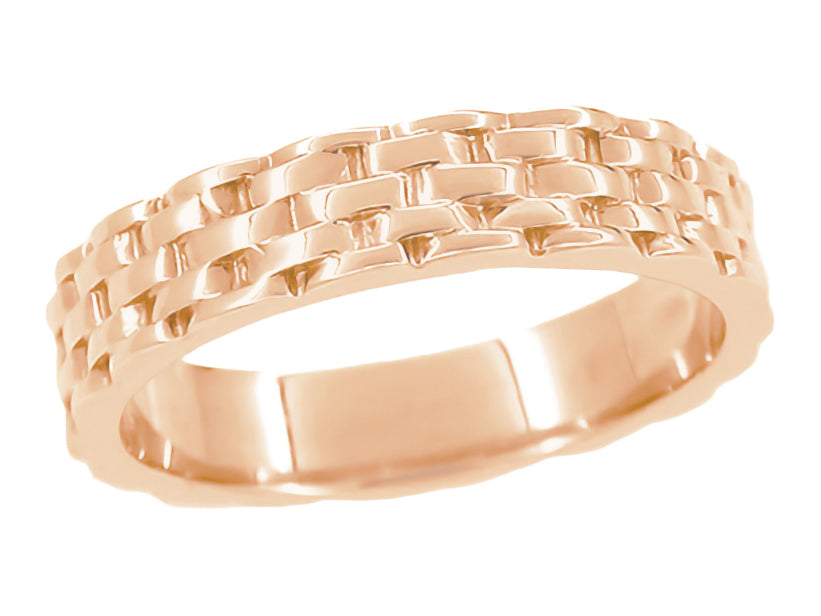 Vintage Mid Century Wedding Ring Style 14K Rose Gold Basketweave Wedding Ring 1960 s Design 4mm Wide