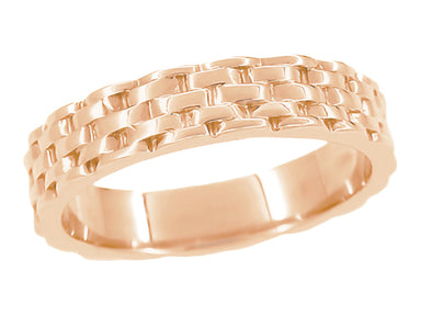 14K Rose Gold Basketweave Wedding Ring - 1960's Design - 4mm Wide