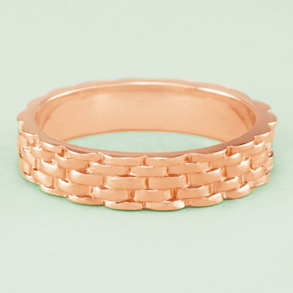 14K Rose Gold Basketweave Wedding Ring - 1960's Design - 4mm Wide - Item: R271R - Image: 2