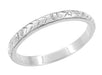 1920's Art Deco Flowers and Wheat Vintage Carved Wedding Band in 14 Karat White Gold - 2.5mm Wide
