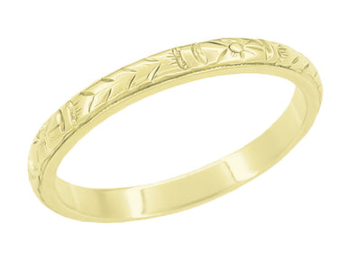 14 Karat Yellow Gold Art Deco Flowers and Wheat Vintage Engraved Eternity Wedding Ring - 2.5mm