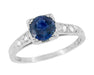 Art Deco Sapphire and Diamonds Engraved Engagement Ring in Platinum