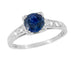 Art Deco Sapphire and Diamonds Engraved Engagement Ring in 18 Karat White Gold