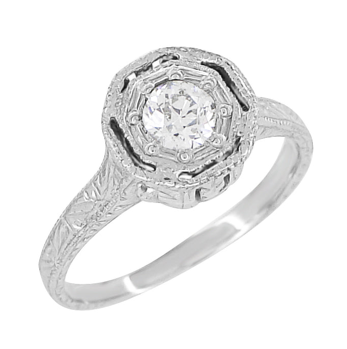 Aden Art Deco Engraved Platinum Old European Cut Diamond Engagement Ring - Item: R284 - Image: 3