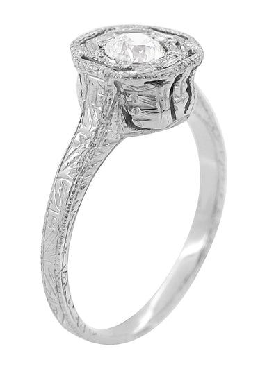 Aden Art Deco Engraved Platinum Old European Cut Diamond Engagement Ring