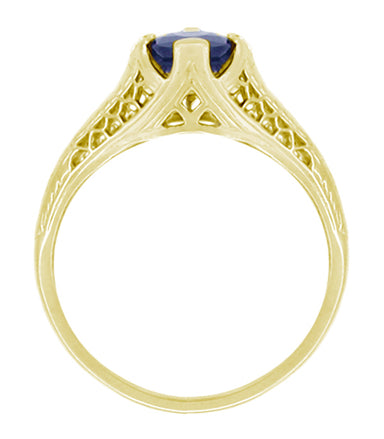 Art Deco Honeycomb Filigree Blue Sapphire Engagement Ring in 14K Yellow Gold - alternate view