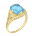 Art Deco Flowers and Leaves Swiss Blue Topaz Filigree Ring in 14 Karat Yellow Gold - December Birthstone