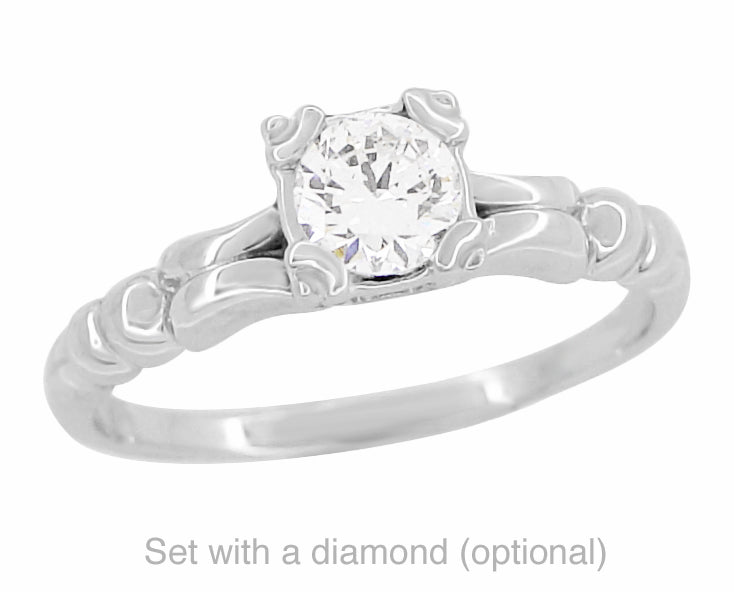 Mid Century Vintage Style 1/3 Carat Engagement Ring Mounting in 14 Karat White Gold - Item: R295 - Image: 3