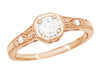 Rose Gold 1930's Vintage Art Deco Filigree White Sapphire Engagement Ring - Low Setting - R298RWS