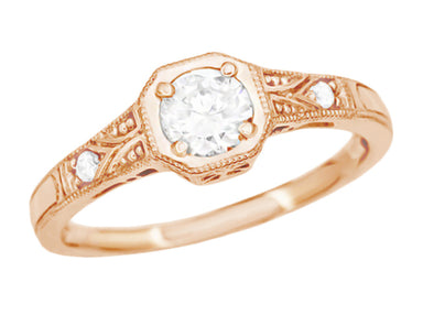 Rose Gold 1930's Vintage Style Art Deco Filigree White Sapphire Engagement Ring - alternate view